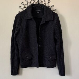Willi Smith Black Ribbed Wool Button Cardigan